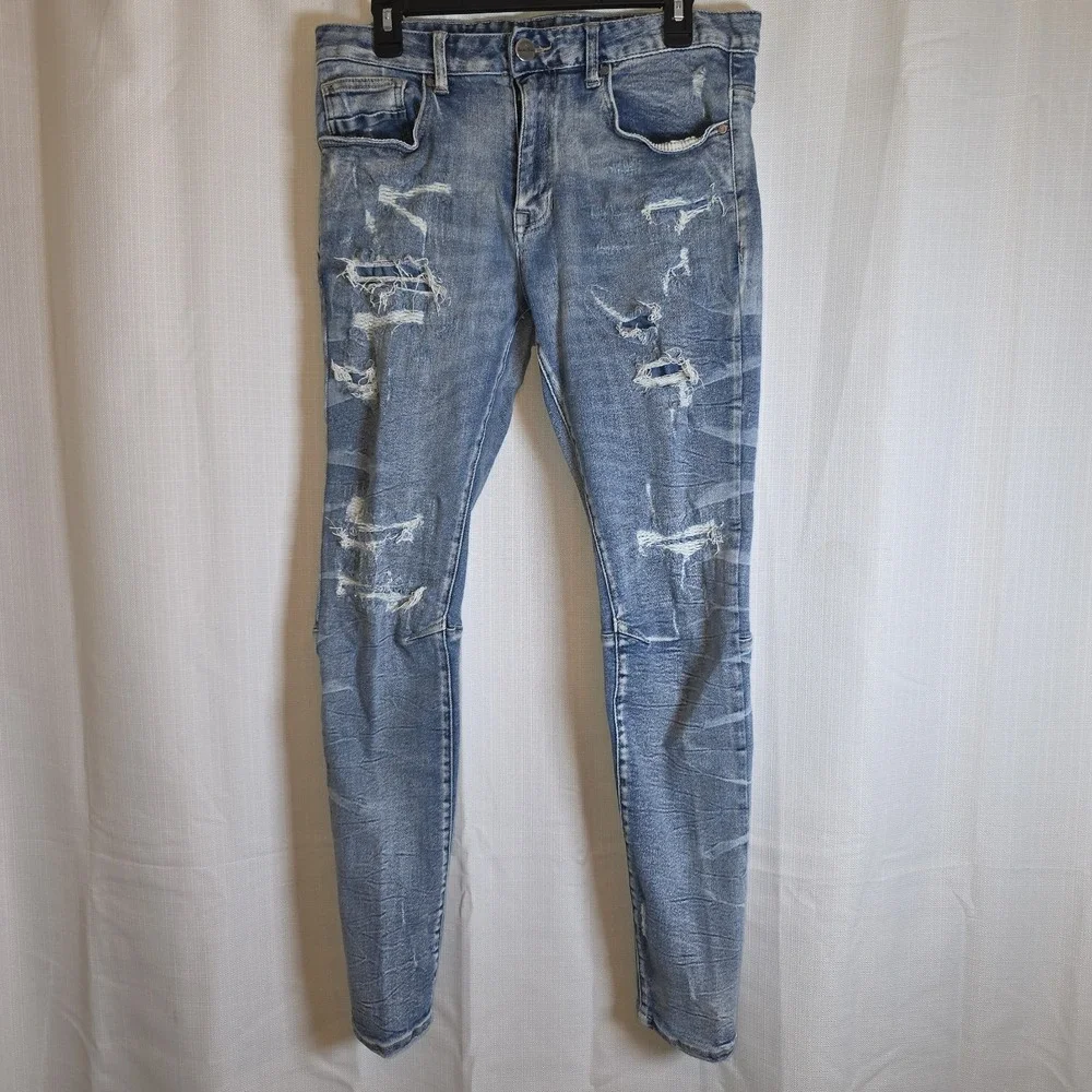 Smoke Rise Jeans Mens 32x32 Distressed Wash Stacked Skinny